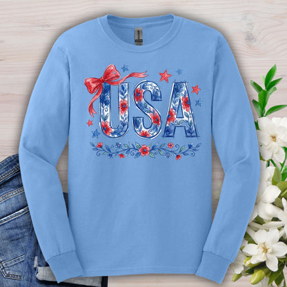 USA Floral Flag Long Sleeve Tee