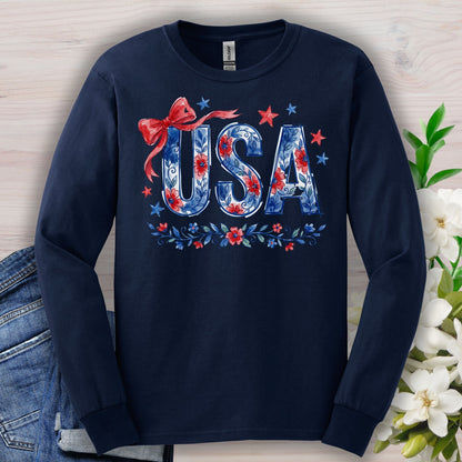 USA Floral Flag Long Sleeve Tee