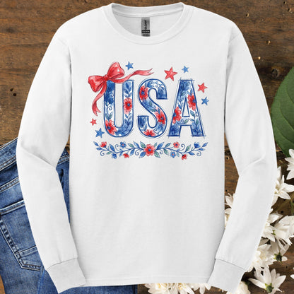 USA Floral Flag Long Sleeve Tee