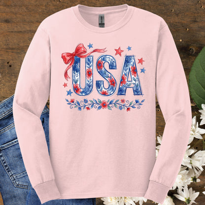 USA Floral Flag Long Sleeve Tee