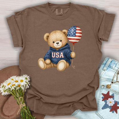 USA Teddy Bear with Flag Balloon T-Shirt