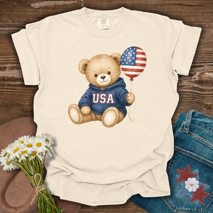 USA Teddy Bear with Flag Balloon T-Shirt