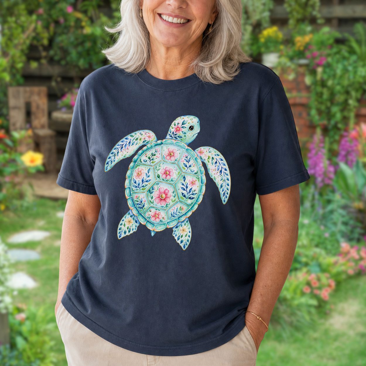 Coastal Sea Turtle Floral T-Shirt