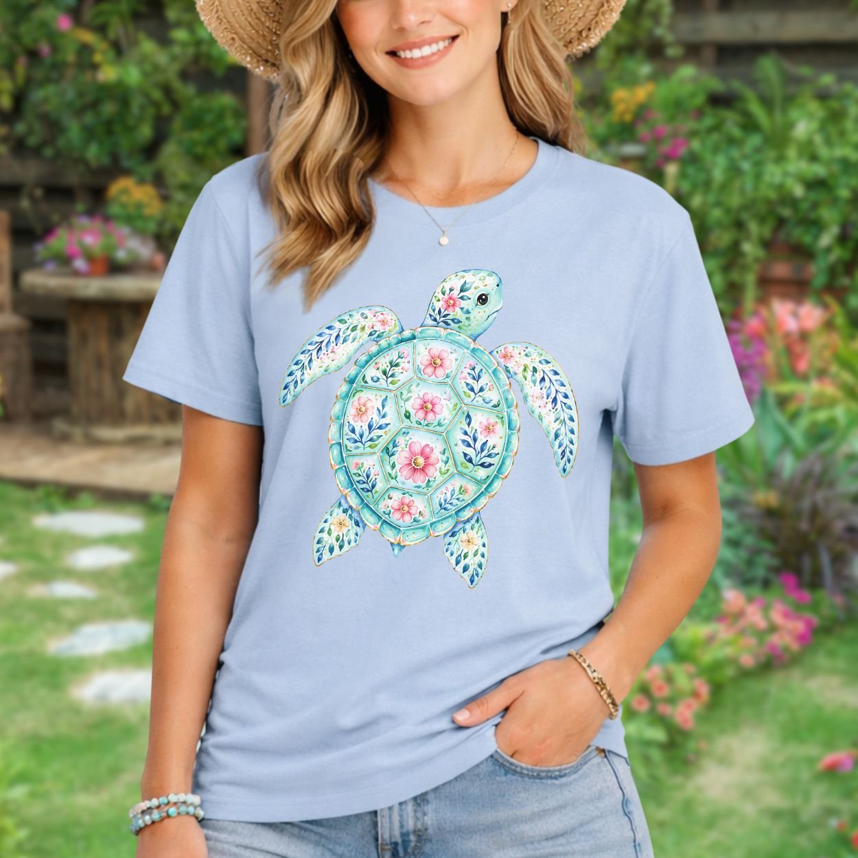 Coastal Sea Turtle Floral T-Shirt
