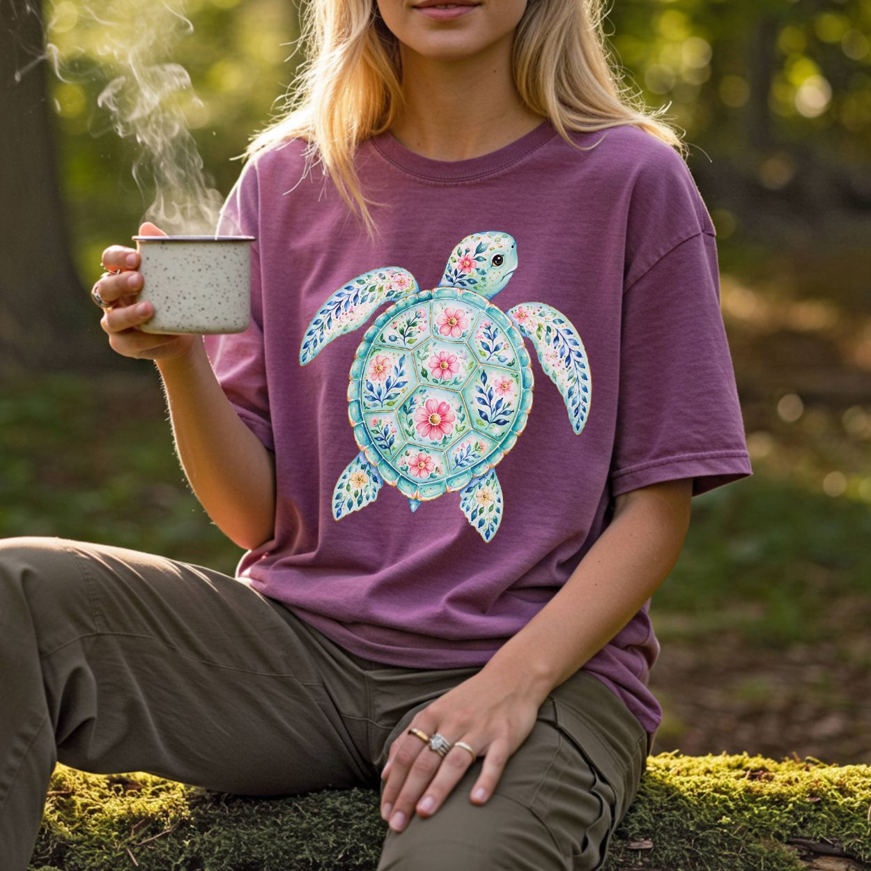 Coastal Sea Turtle Floral T-Shirt