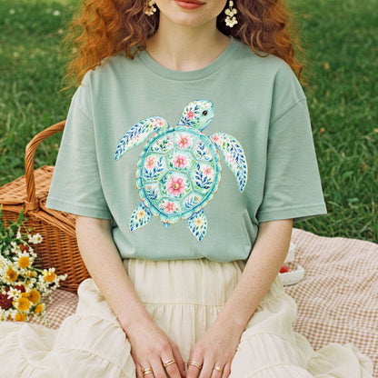 Coastal Sea Turtle Floral T-Shirt