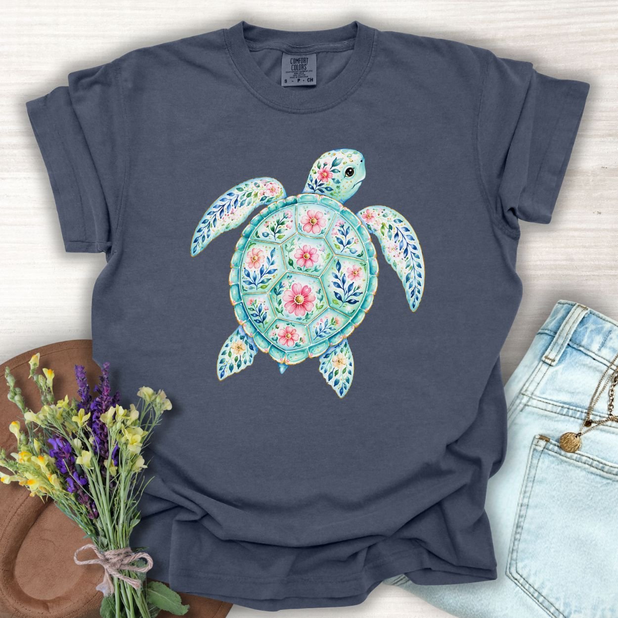 Coastal Sea Turtle Floral T-Shirt