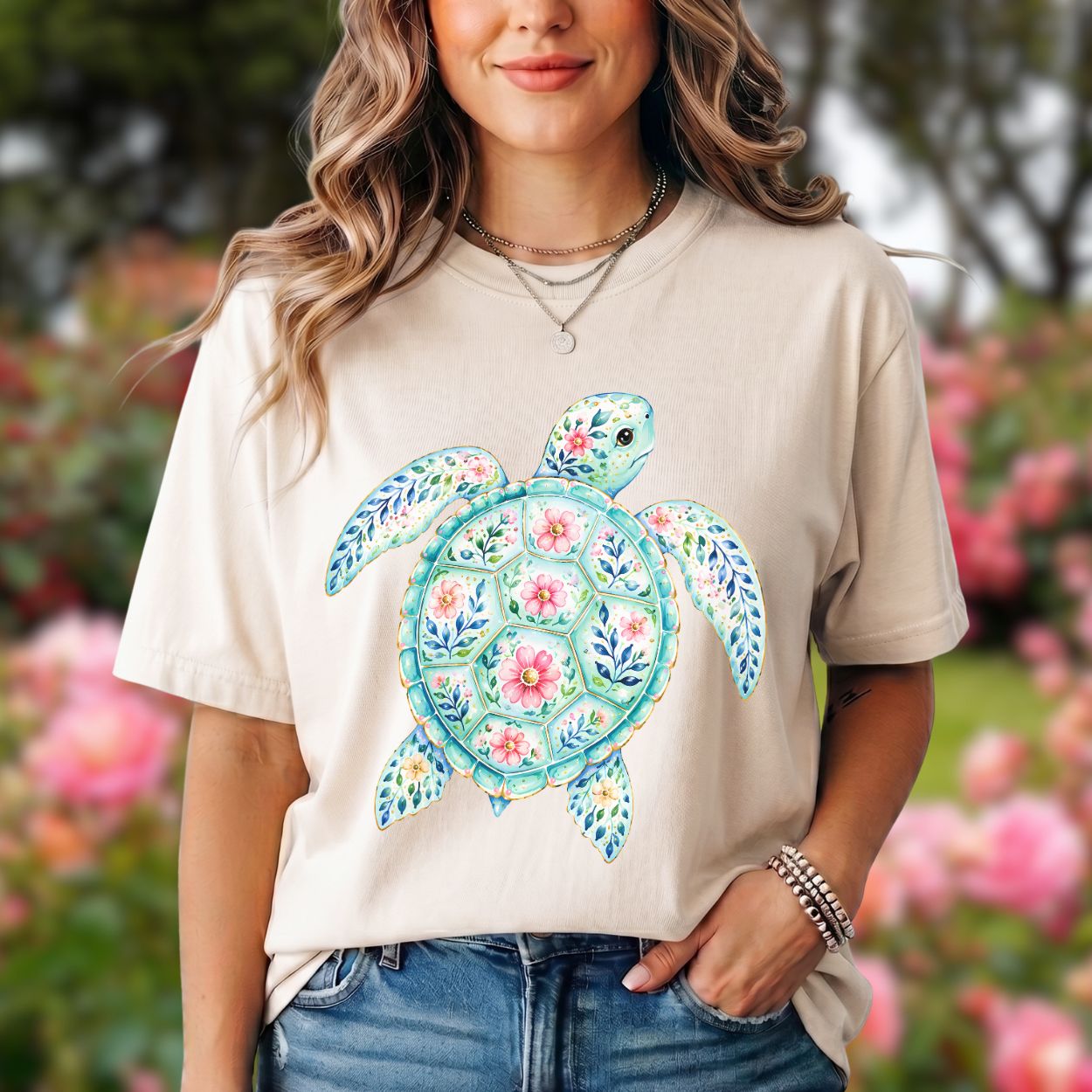 Coastal Sea Turtle Floral T-Shirt