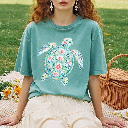 Coastal Sea Turtle Floral T-Shirt
