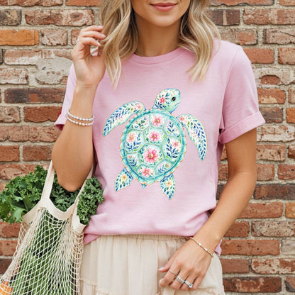 Coastal Sea Turtle Floral T-Shirt