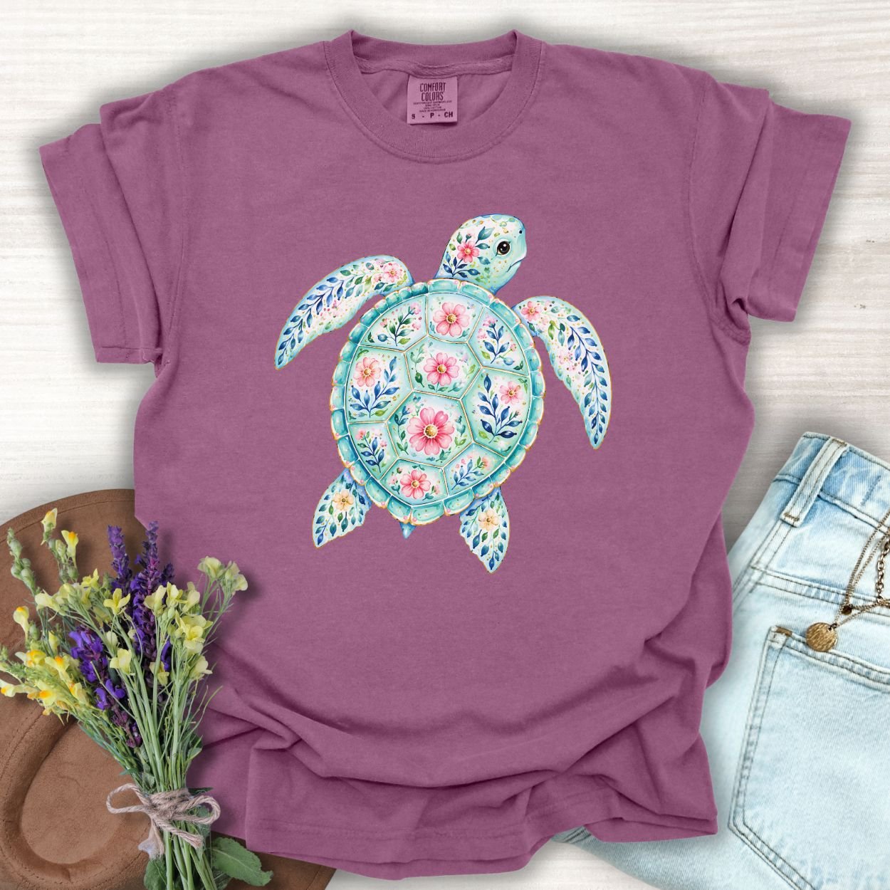 Coastal Sea Turtle Floral T-Shirt