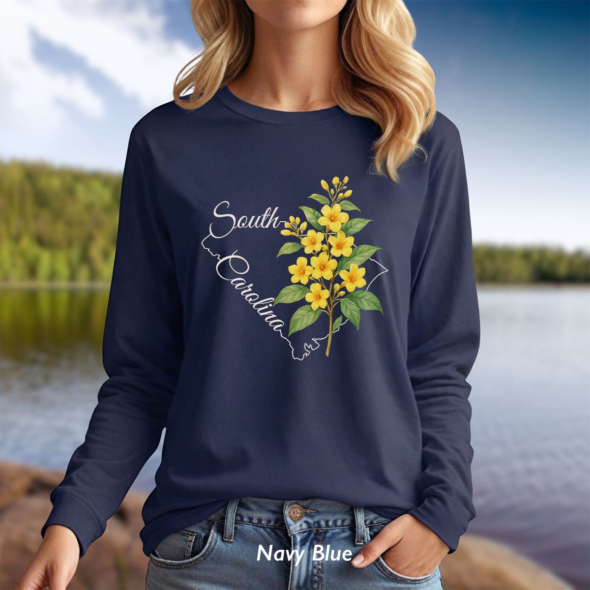 South Carolina State Flower Long Sleeve Tee - Yellow Jessamine