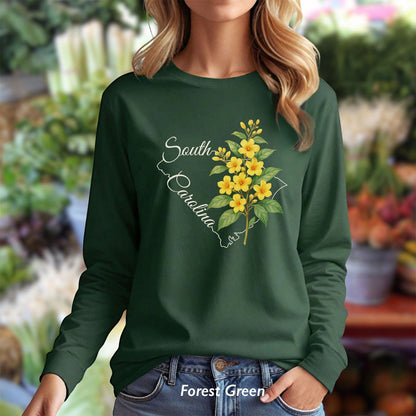 South Carolina State Flower Long Sleeve Tee - Yellow Jessamine