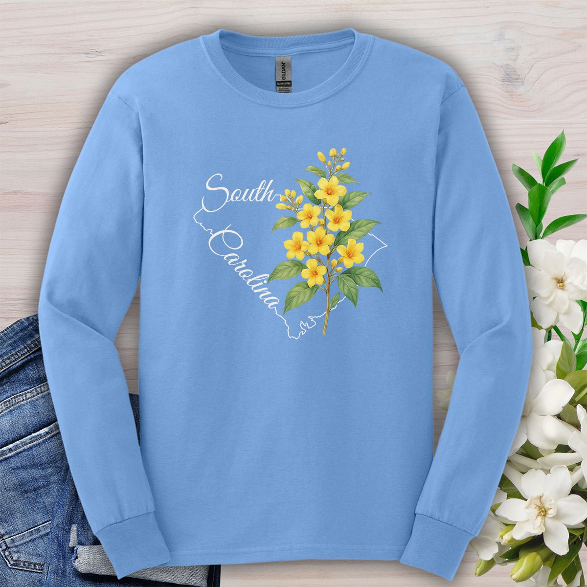 South Carolina State Flower Long Sleeve Tee - Yellow Jessamine