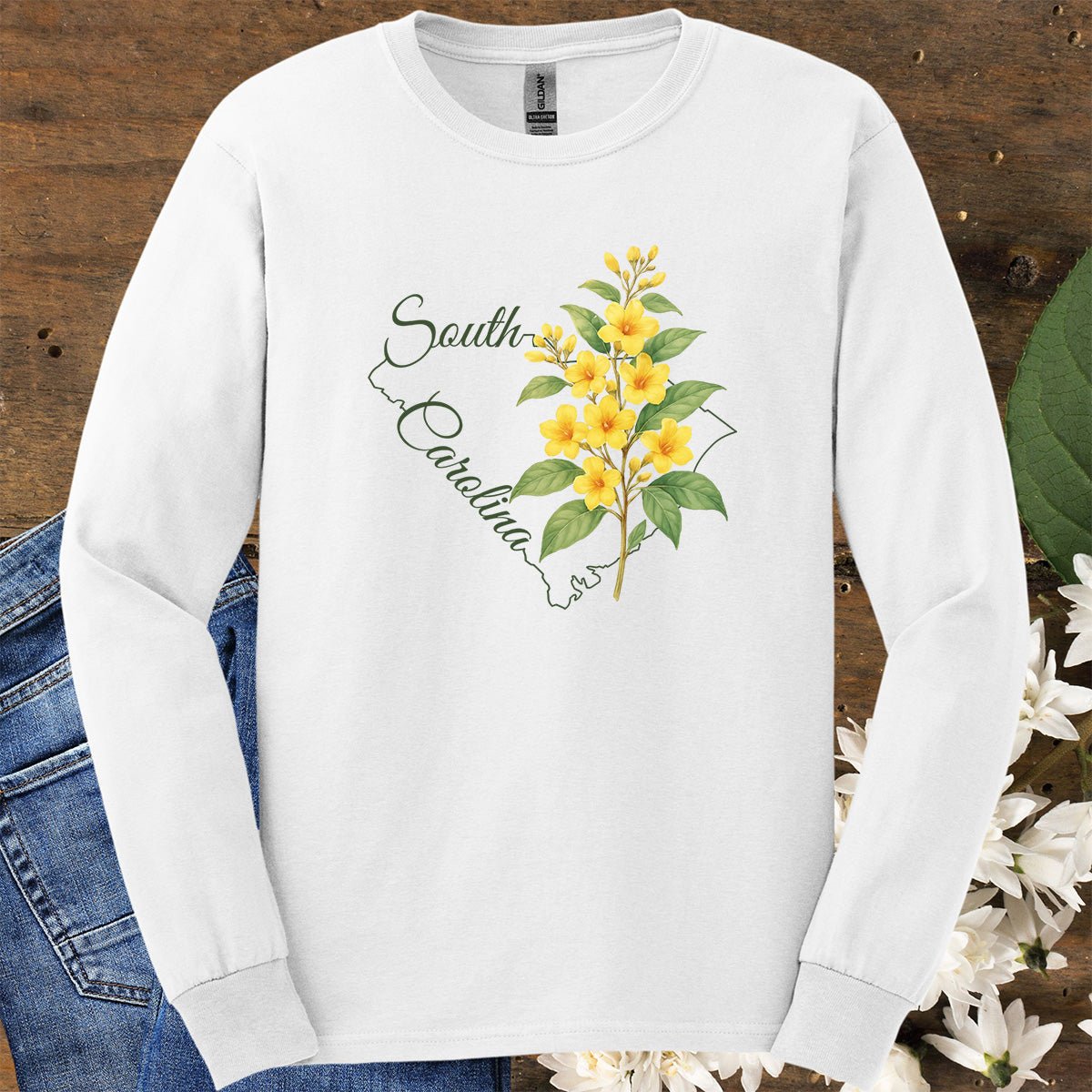 South Carolina State Flower Long Sleeve Tee - Yellow Jessamine
