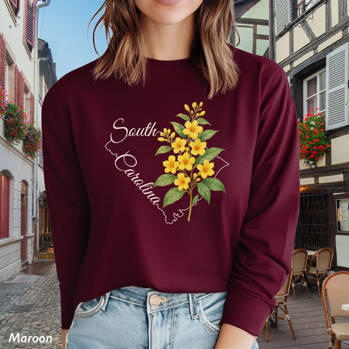 South Carolina State Flower Long Sleeve Tee - Yellow Jessamine