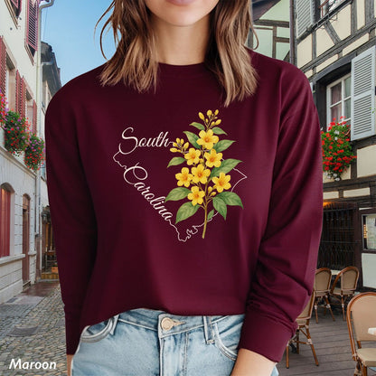 South Carolina State Flower Long Sleeve Tee - Yellow Jessamine