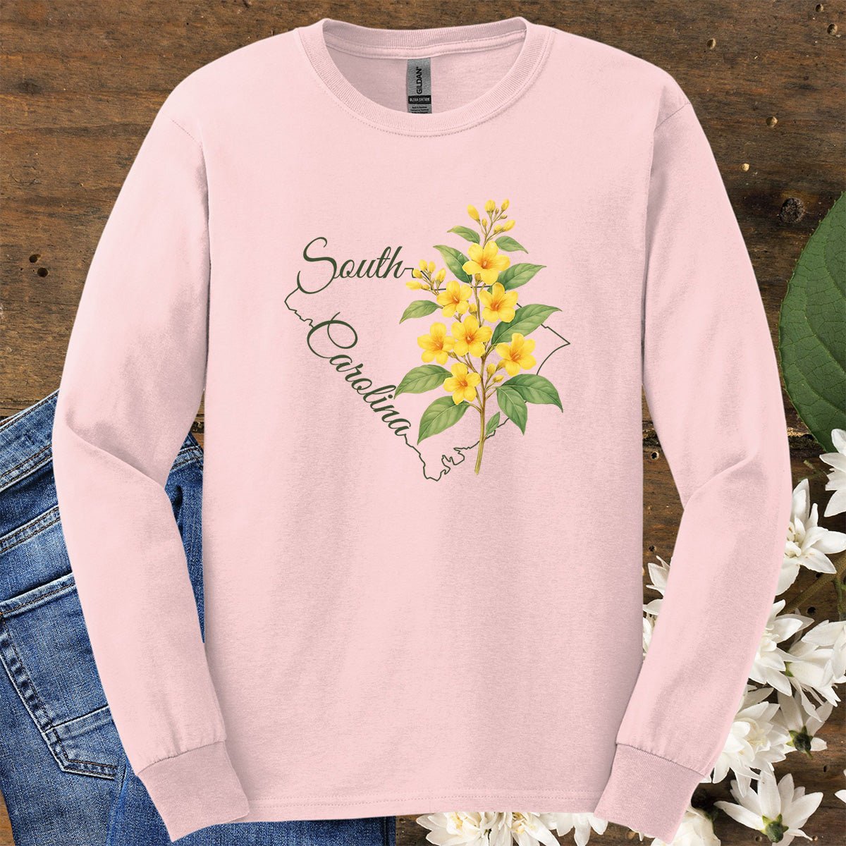 South Carolina State Flower Long Sleeve Tee - Yellow Jessamine