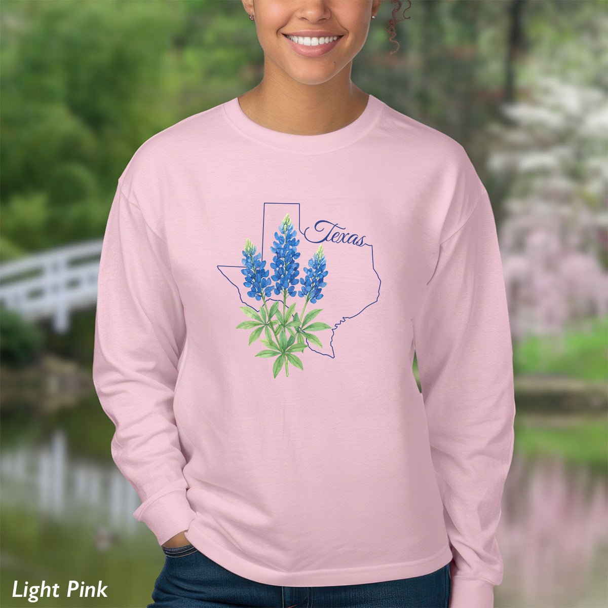 Texas State Flower Long Sleeve Tee — Bluebonnet