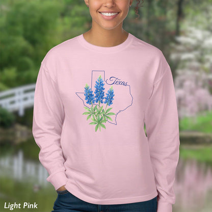 Texas State Flower Long Sleeve Tee — Bluebonnet