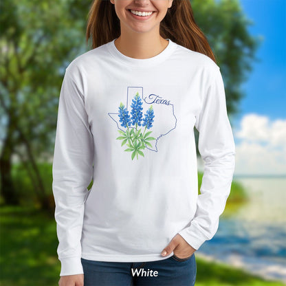 Texas State Flower Long Sleeve Tee — Bluebonnet