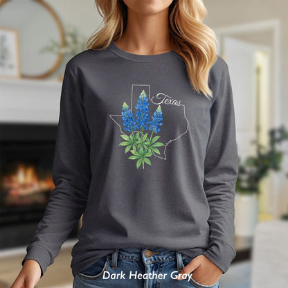 Texas State Flower Long Sleeve Tee — Bluebonnet