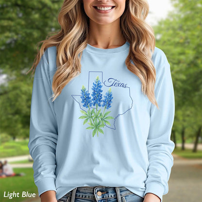 Texas State Flower Long Sleeve Tee — Bluebonnet