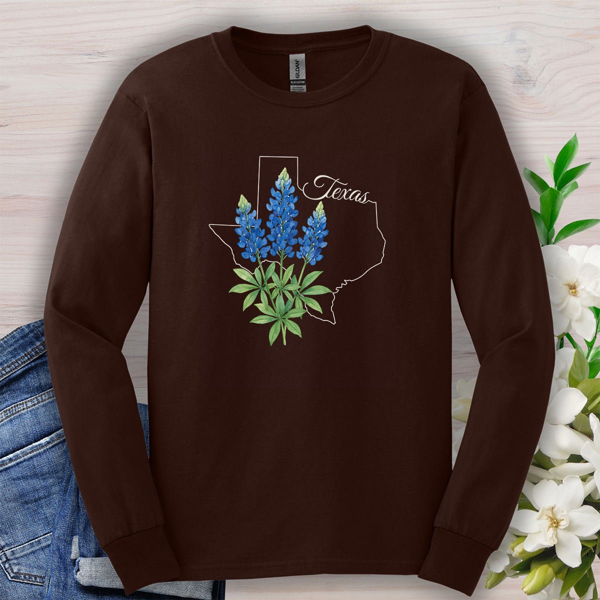 Texas State Flower Long Sleeve Tee — Bluebonnet