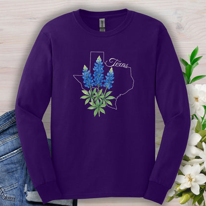 Texas State Flower Long Sleeve Tee — Bluebonnet
