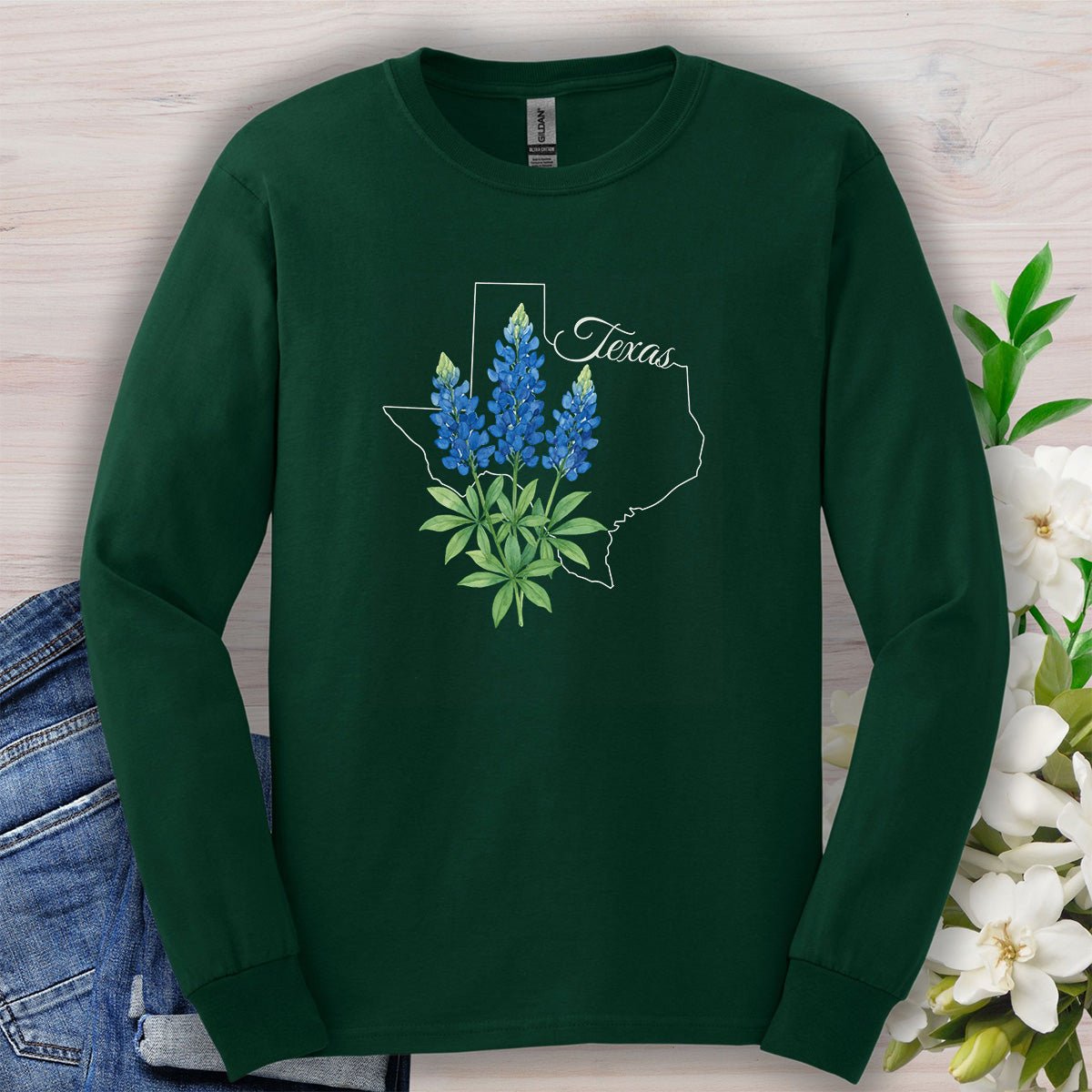 Texas State Flower Long Sleeve Tee — Bluebonnet