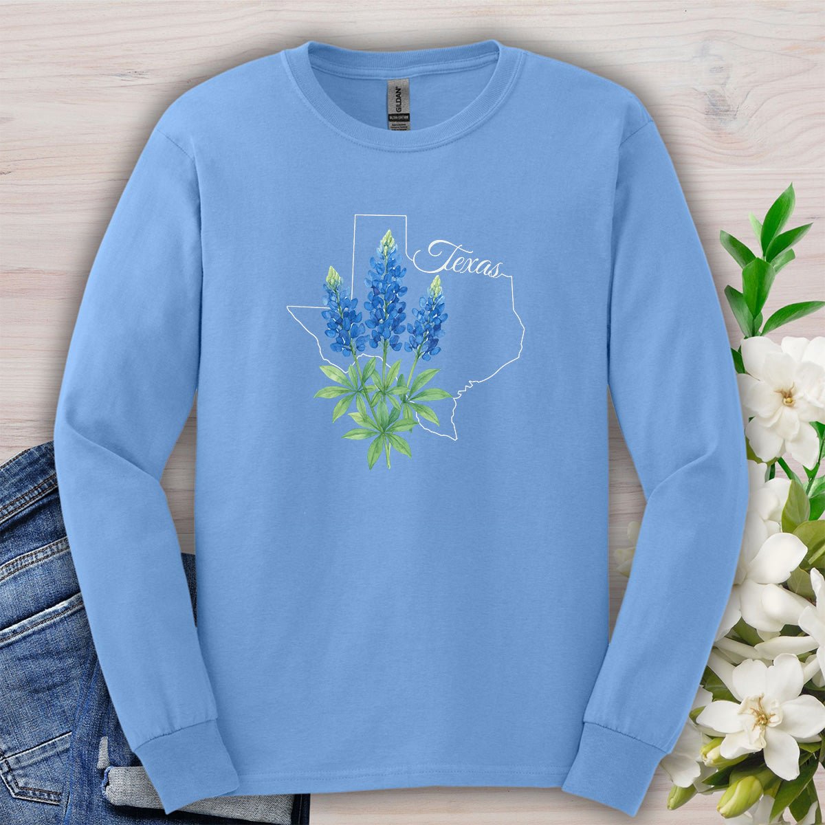 Texas State Flower Long Sleeve Tee — Bluebonnet