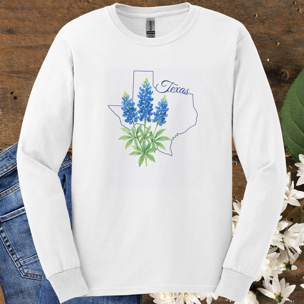 Texas State Flower Long Sleeve Tee — Bluebonnet