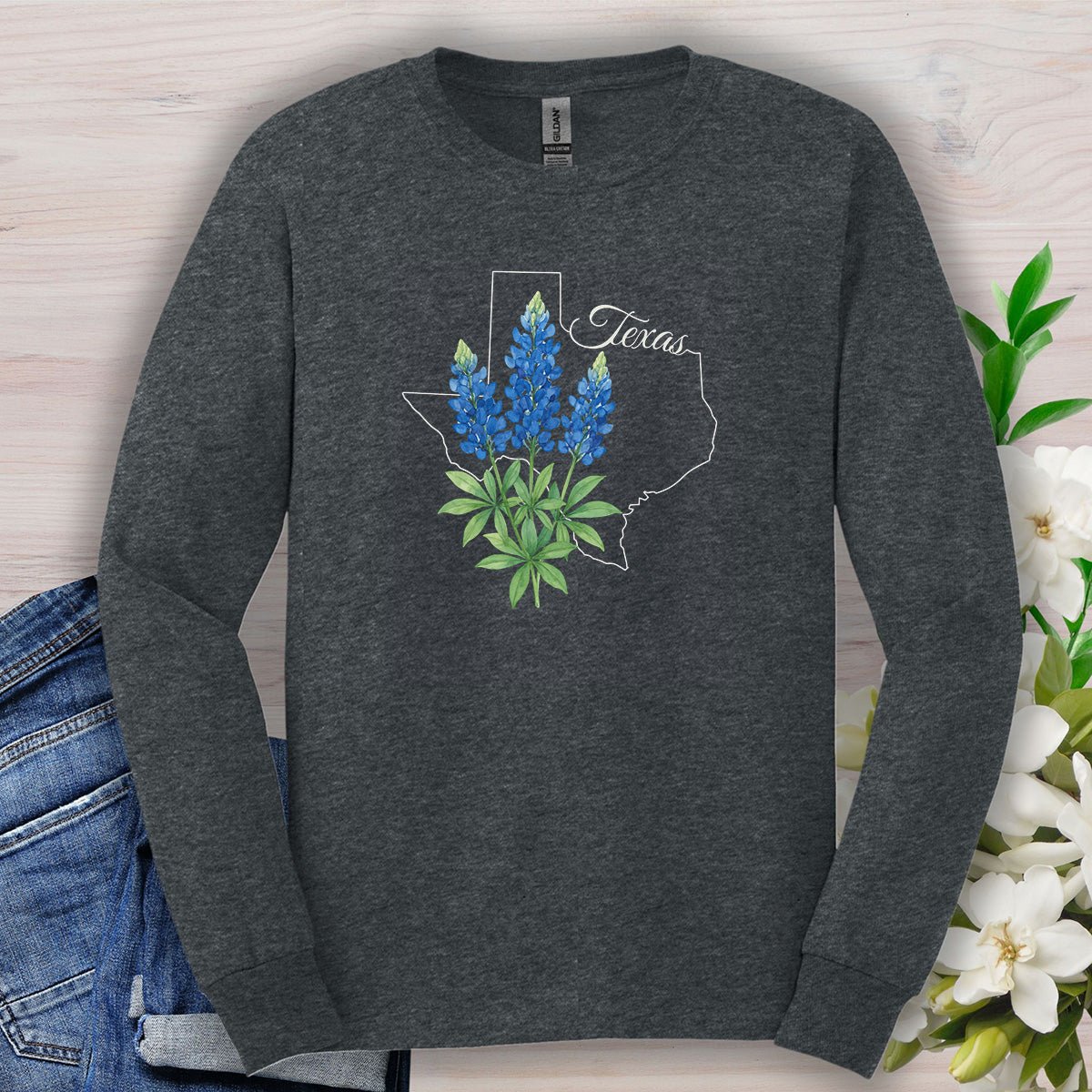 Texas State Flower Long Sleeve Tee — Bluebonnet