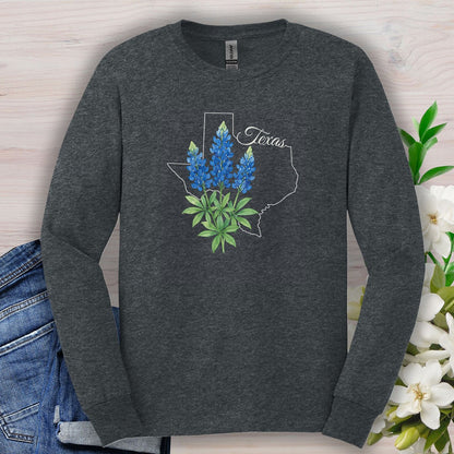Texas State Flower Long Sleeve Tee — Bluebonnet