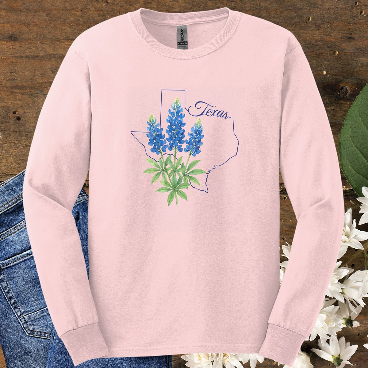 Texas State Flower Long Sleeve Tee — Bluebonnet