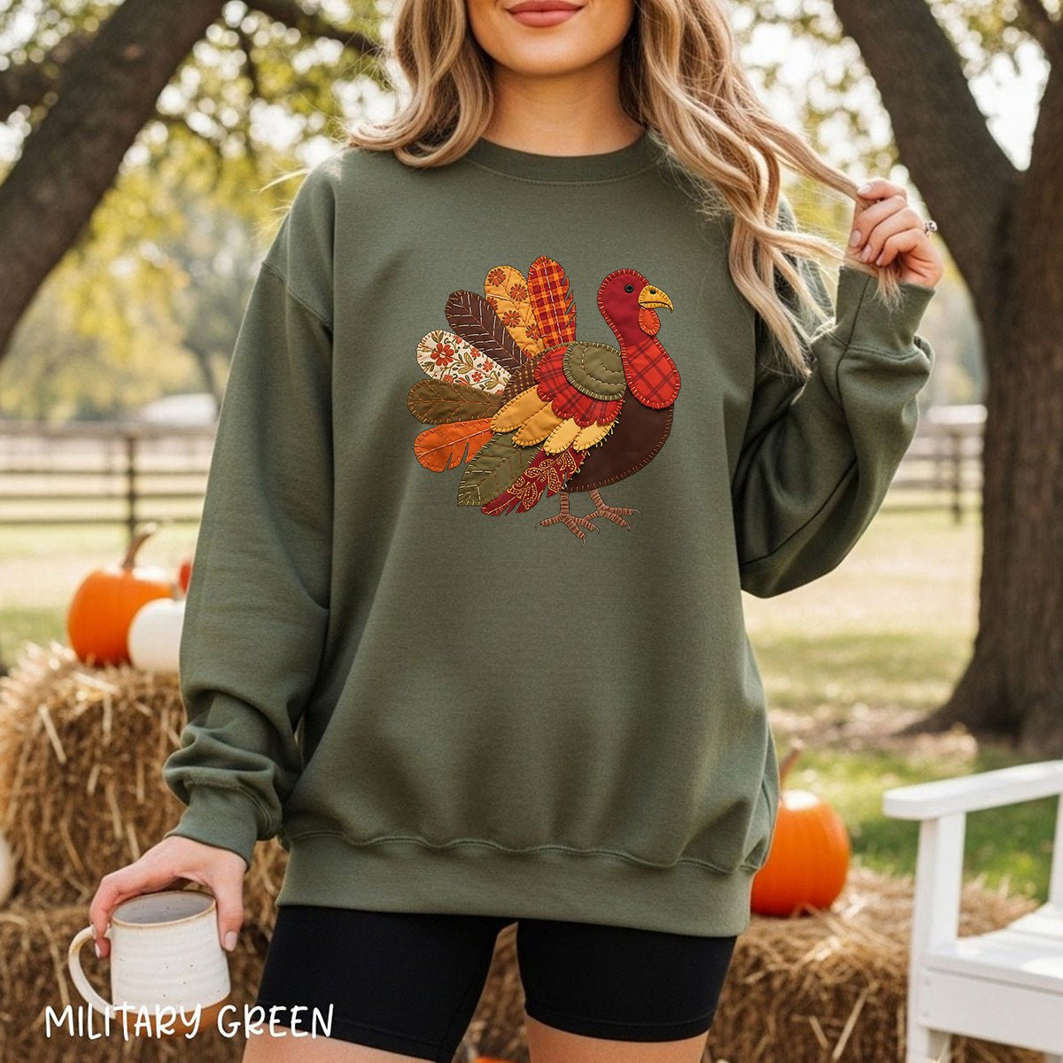 Faux Patchwork Thanksgiving Turkey Sweatshirt