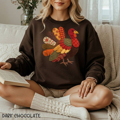 Faux Patchwork Thanksgiving Turkey Sweatshirt