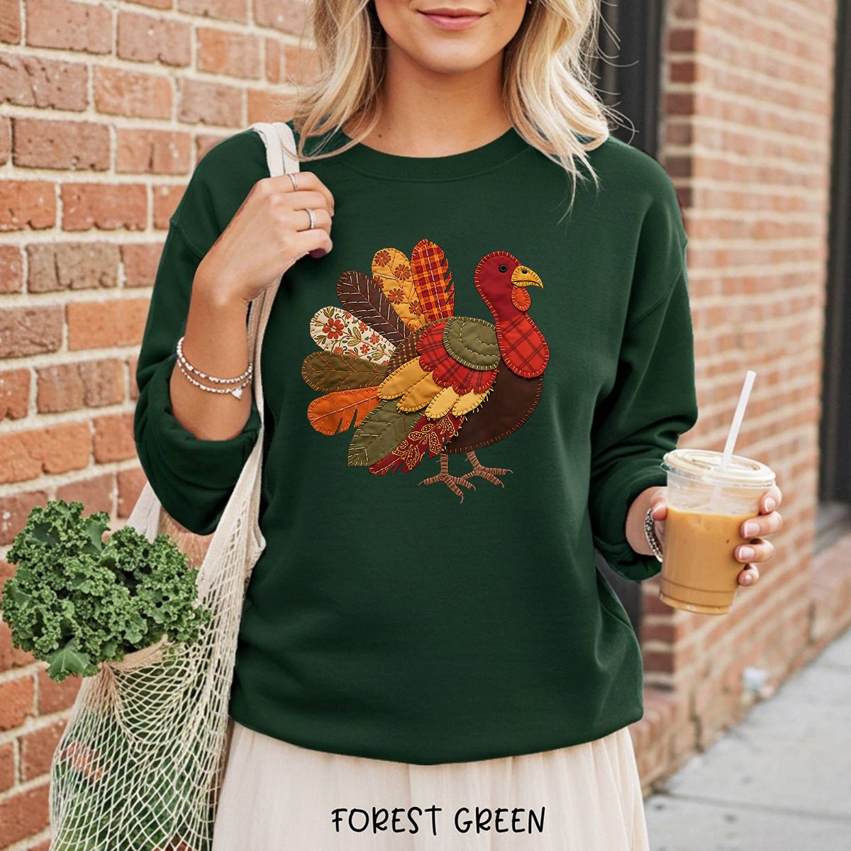 Faux Patchwork Thanksgiving Turkey Sweatshirt