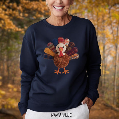 Faux Patchwork Preppy Turkey Sweatshirt
