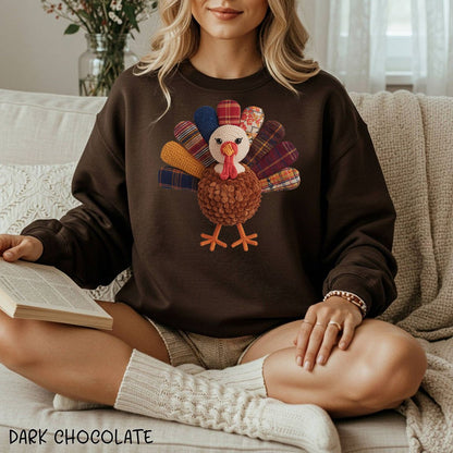 Faux Patchwork Preppy Turkey Sweatshirt