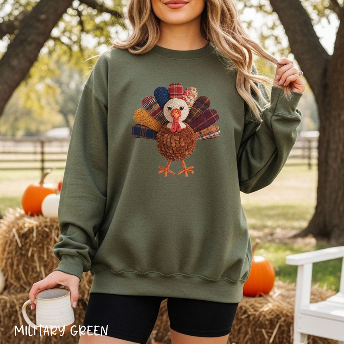 Faux Patchwork Preppy Turkey Sweatshirt