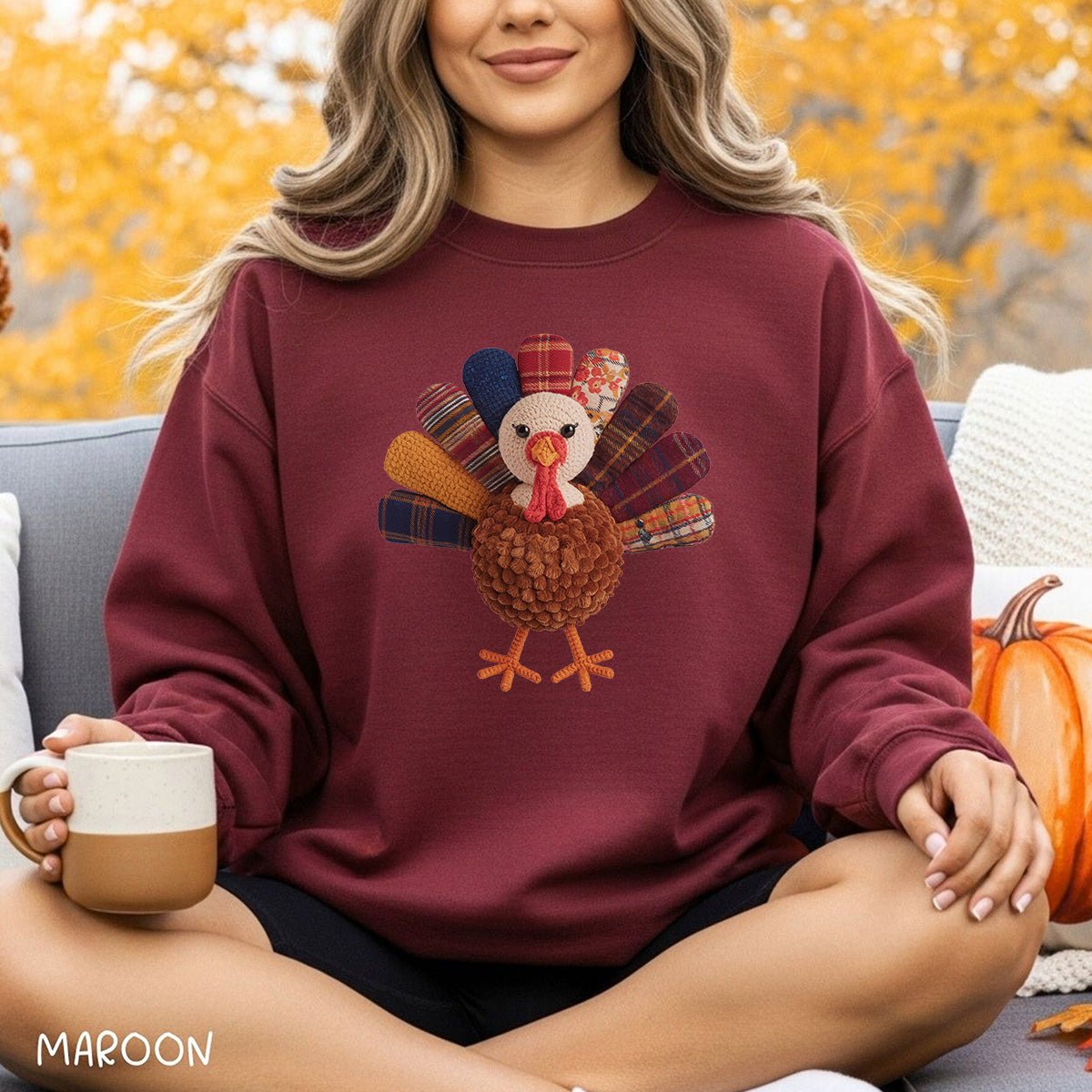 Faux Patchwork Preppy Turkey Sweatshirt