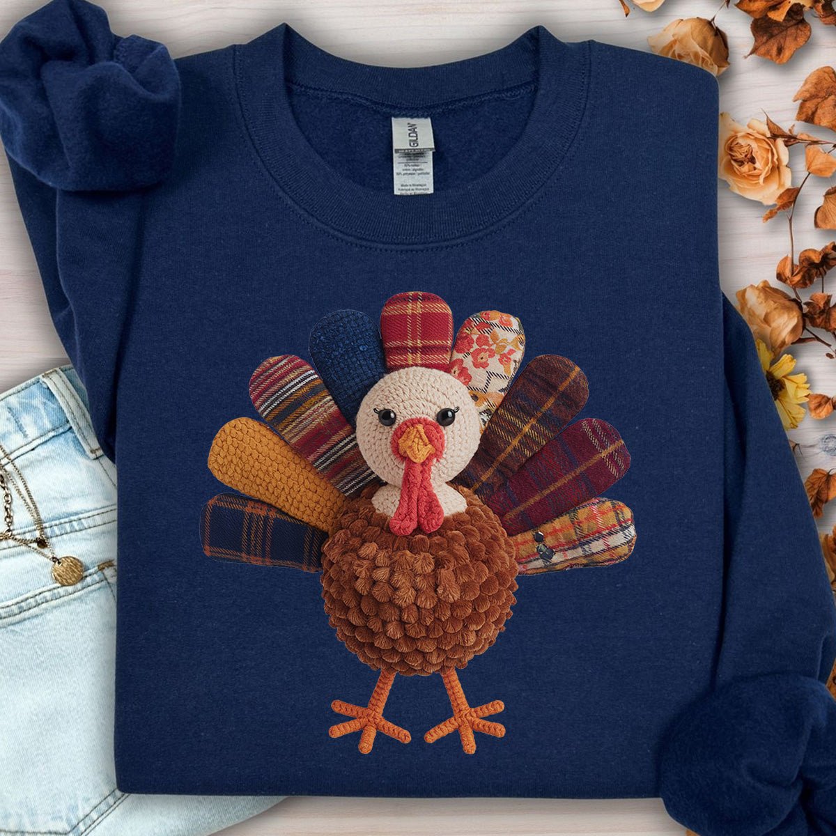 Faux Patchwork Preppy Turkey Sweatshirt