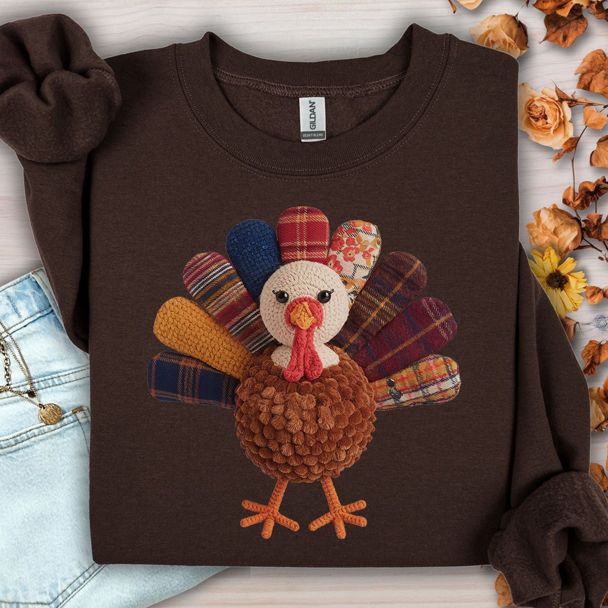 Faux Patchwork Preppy Turkey Sweatshirt