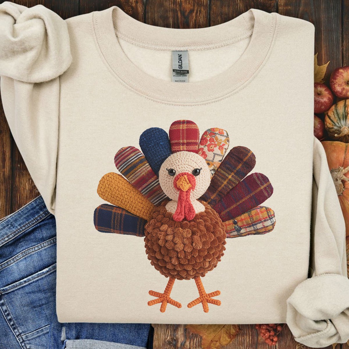 Faux Patchwork Preppy Turkey Sweatshirt