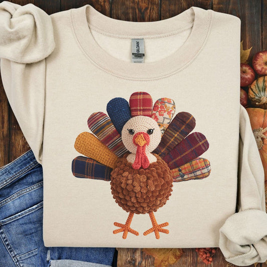 Faux Patchwork Preppy Turkey Sweatshirt