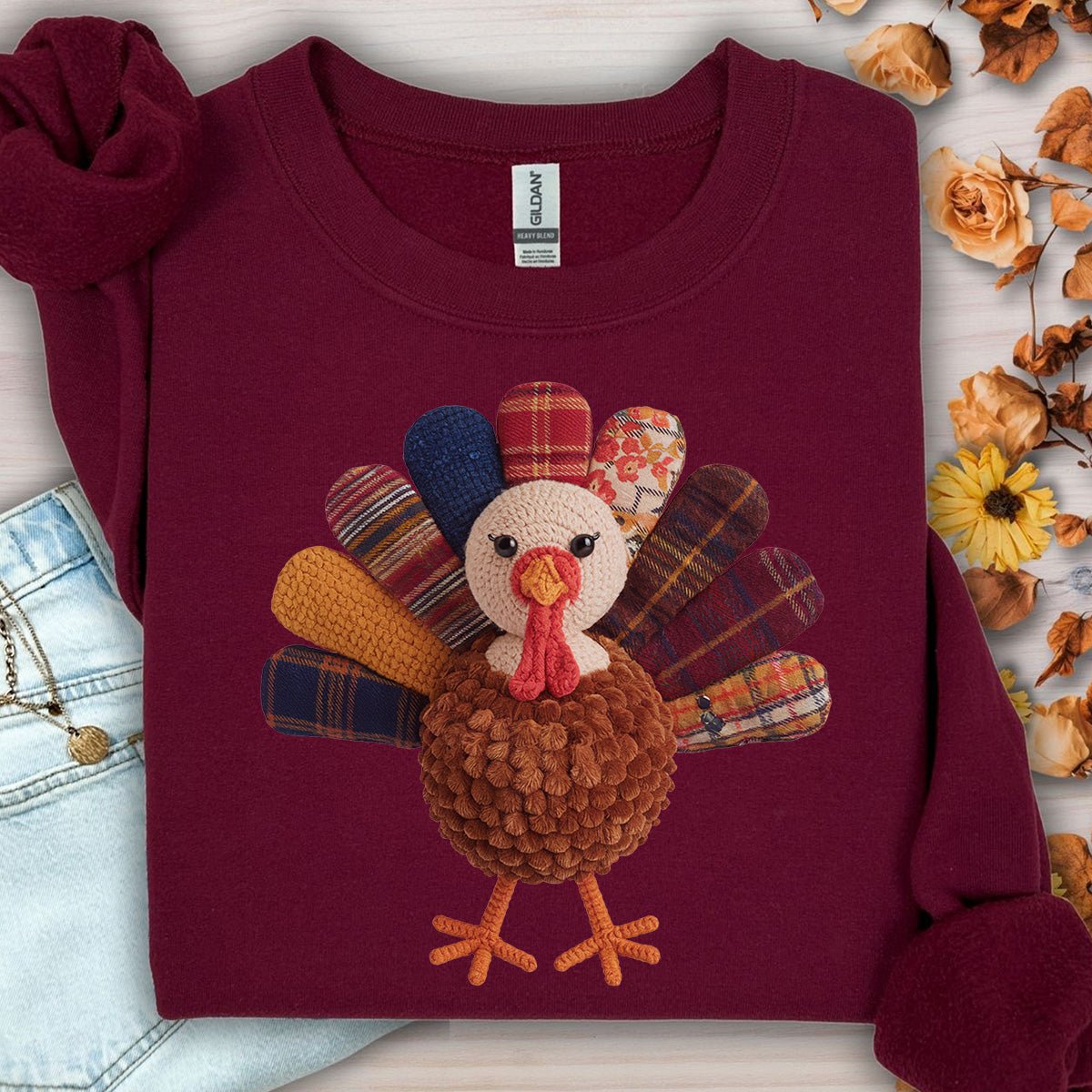 Faux Patchwork Preppy Turkey Sweatshirt