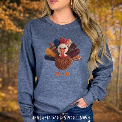 Faux Patchwork Preppy Turkey Sweatshirt