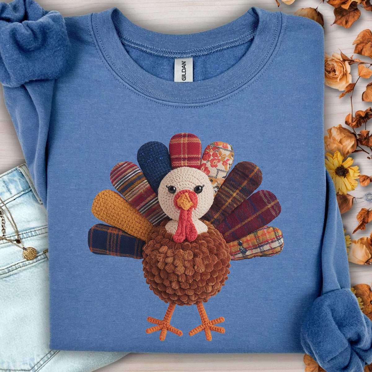 Faux Patchwork Preppy Turkey Sweatshirt