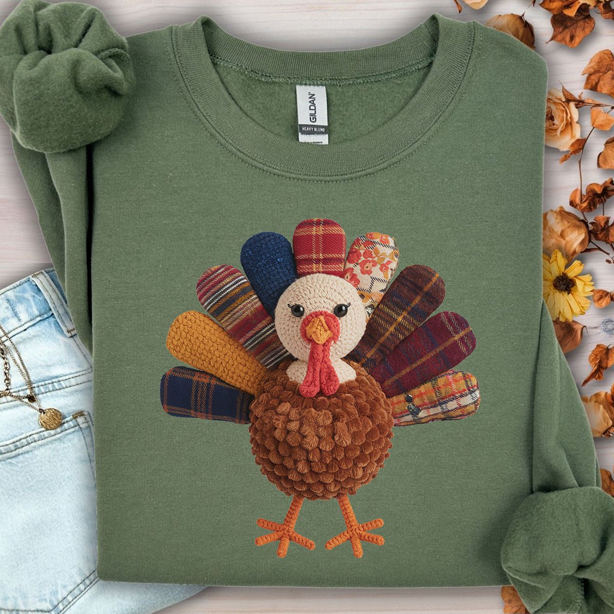 Faux Patchwork Preppy Turkey Sweatshirt